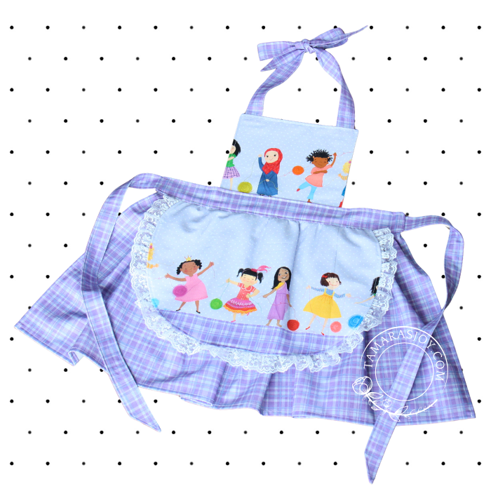 purple apron with second ruffle apron